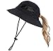 Muryobao Womens Ponytail Bucket Beach Sun Hat Packable Summer Travel Fisherman Cap Wide Brim UPF50+ UV Protection Fishing Hat Black