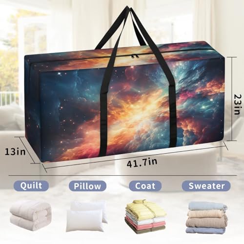 Bright Galaxy Extra Large Moving Bags Heavy Duty Storage Bags Dreamy Galaxy Cloth Wrap Around Handles Double Zipper Reusable Convenient Foldable Storage Tote for Travel Camping Space Save2