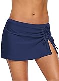 REKITA Womens Swim Skirt Mid Waist Swimdress Side Slit Pull Tie Bikini Bottom
