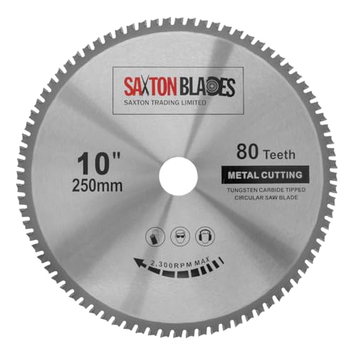 TCT25080TMB Saxton TCT Circular Steel Aluminium Copper Metal Saw Blade 250mm x 80T for Bosch Makita Dewalt Evolution Fits 255mm Saws