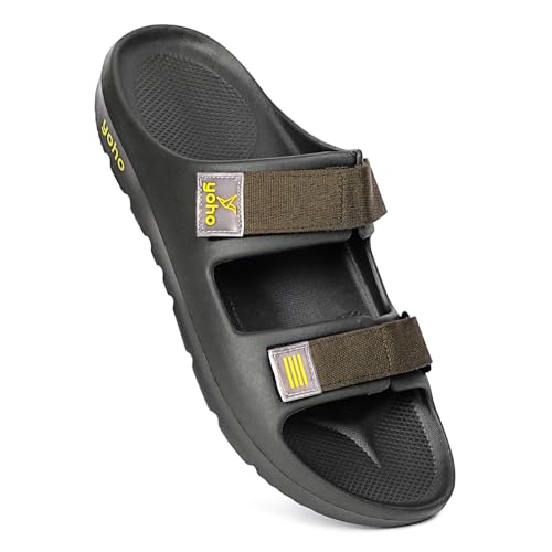 Image of YOHO Wilo Double Strap Sliders for Men | Cushioned & Lightweight | Adjustable Strap | Comfortable Monsoon Footwear & Rainy Sandals