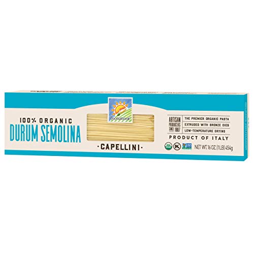 Bionaturae Capellini Durum Semolina Pasta | Durum Semolina Capellini Pasta | Non-GMO | Kosher | USDA Certified Organic | Made in Italy | 16 oz (Pack of 12)