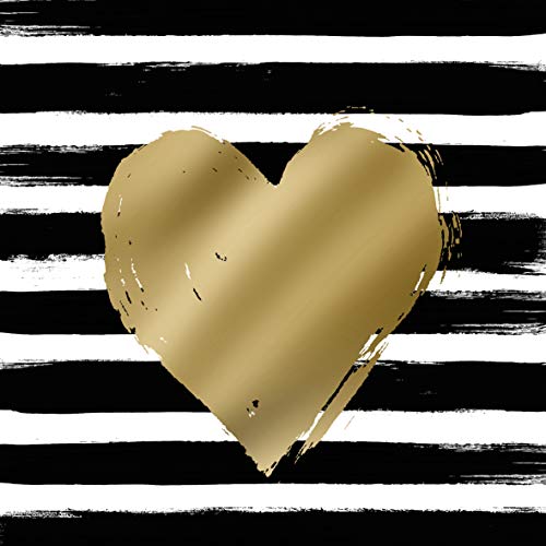 PPD - 20 bedruckte Papierservietten - Heart & Stripes schwarz/gold - 33x33cm FSC