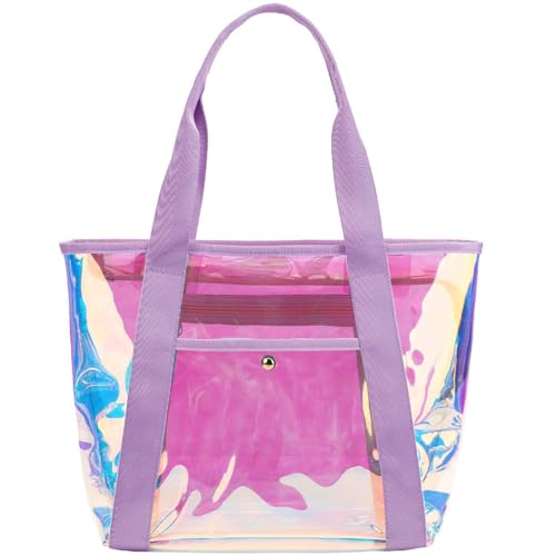 Image of Fammart Clear Bags 12x6x12 Stadium Approved, Jelly Tote Bag for Women with Zipper for Beach Sports Concerts Work