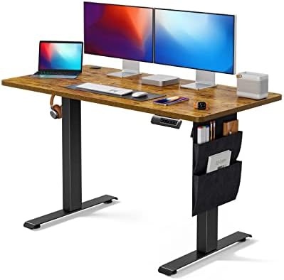 Marsail Standing Desk Adjustable Height, Electric Standing Desk with Storage Bag, Stand up Desk for Home Office Computer Desk Memory Preset with Headphone Hook, 48 * 24 Inch, Rustic