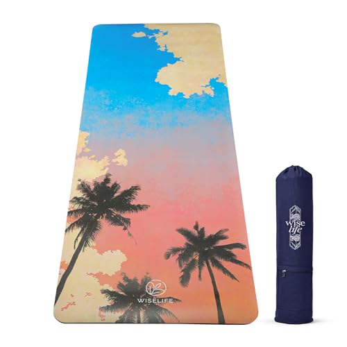 Image of WiseLife PU Natural Rubber Yoga Mat | XL & Extra Wide | Anti-Skid & Slip-Resistant | with Carry Strap - Perfect for Yoga & Workouts (Californication)