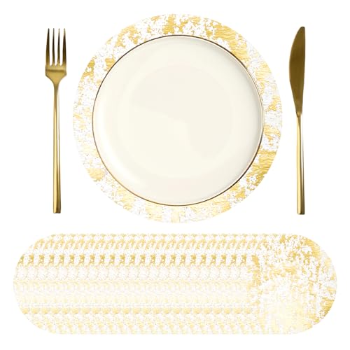 Sets de table ronds jetables maille métallique 33 cm lot de 24 napperons de table pressé dorés