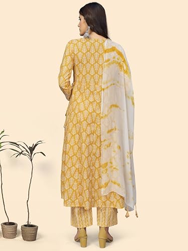 Image of Vbuyz Women's Cotton Printed A-Line Regular Fit Kurta Pant with Dupatta