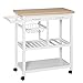 HOMCOM Chariot de Service desserte de Cuisine à roulettes Multi-rangements 85L x 37l x 85H cm Plateau Bois Massif pin châssis MDF Blanc