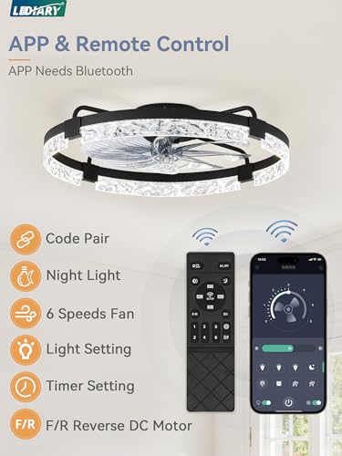 Image of LEDIARY 2-Pack 24 inch Ceiling Fans with Lights, APP & Remote, Black