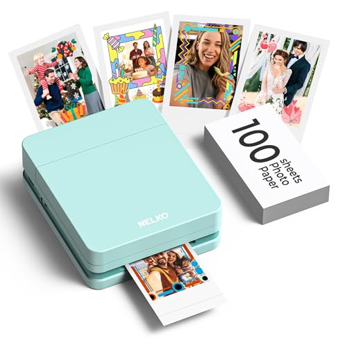 Nelko PP01 Tragbarer Fotodrucker mit 100 Blatt & Tintenpatrone, Sofortiger Kleberücken Druck für iOS/Android, Taschenformat mit Bearbeitungs App, Gr