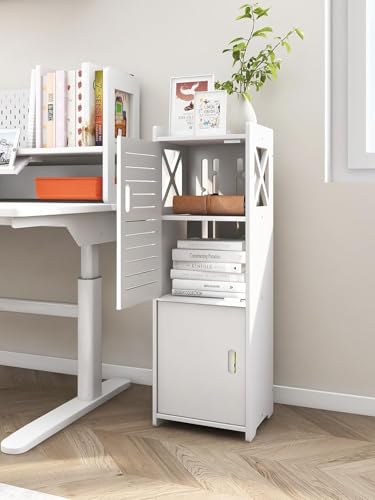 GREENSAPPIRE Armario de Baño Estrecho con Puertas – Mueble Auxiliar de PVC Impermeable, Almacenamiento Vertical Multinivel, Ahorra Espacio, para Baño (75×25×22 cm)