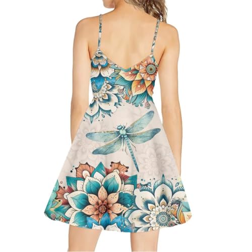 Image of Women's Spaghetti Strap Dress Summer Casual Swing Sundress Girls Beachwear Swing Mini Dress