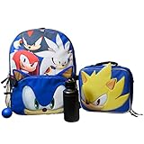 Sega Sonic the Hedgehog 4 Piece Backpack Set, Kids School Travel Bag with Front Zip Pocket , Mesh...
