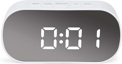 2023 Reloj despertador con espejo LED redondo, reloj de mesa digital, luz nocturna, repetición con temperatura, despertador electrónico, decoración