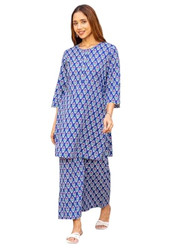 Ensemble de pantalon pour femme avec kurta bleu en viscose idéal pour l'été