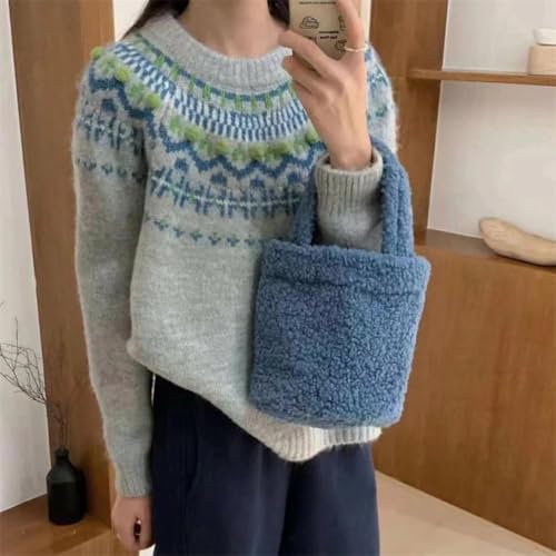 MOLERFO Fair Isle Sweater Women Knit Sweater Y2k Cute Sweaters Cottagecore Vintage Grandpa Sweater Preppy Cropped Sweater2