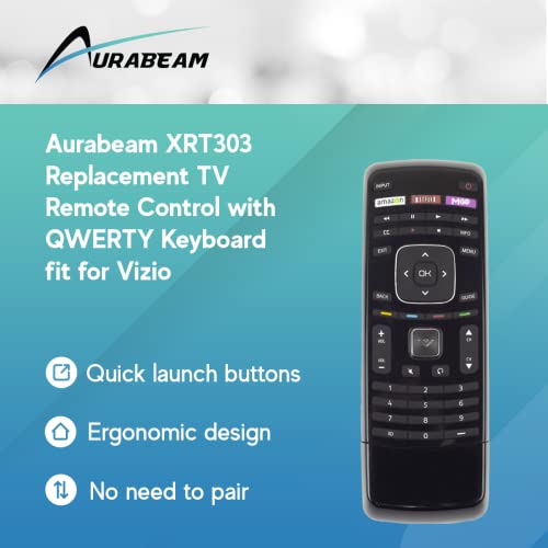 Aurabeam Xrt303 Replacement Tv Remote Control With Qwerty Keyboard Fit For Vizio E320Vt, E322Ar, E322Mv, E370Vp, E370Vt, E3D320Vx, E3D420Vx, E3Db420Vx, E420Da0 - Includes Amazon, Netflix, Mgo Hotkeys #TOP1