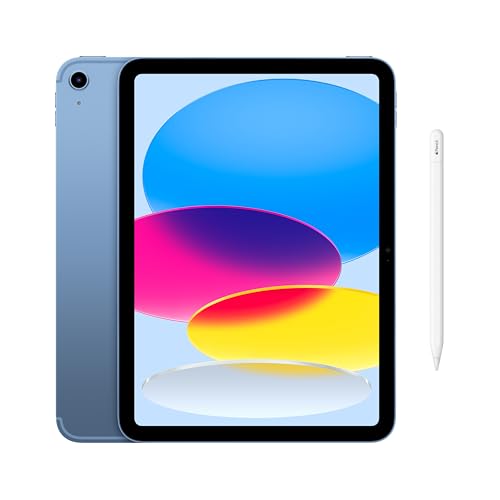 Apple iPad 11-inch: A16 chip, 11-inch Model, Liquid Retina Display, 256GB, Wi-Fi 6 + 5G Cellular, 12MP Front/12MP Back Camera, Touch ID, All-Day Battery Life — Blue with Apple Pencil (USB-C)