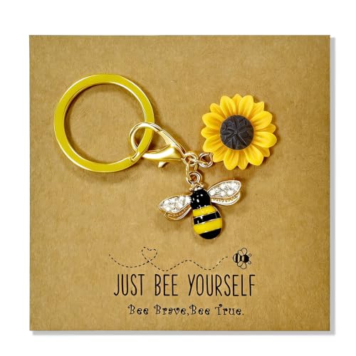 DDTKZC Sunflower Keychain Bee Bag Purse Charms for Handbags, Key Chains-Car keyrings Women Cute, Ideal Gift for Friends(Sunflower-S)