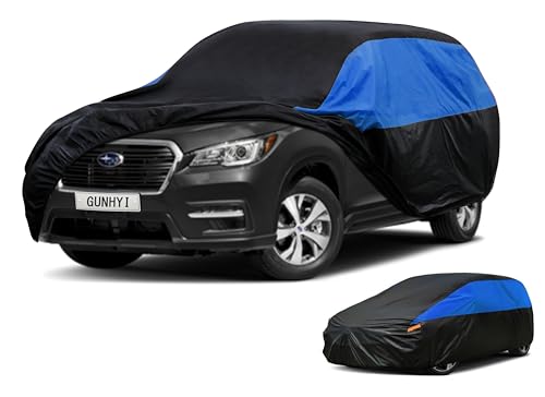 Image of GUNHYI Waterproof Lightweight SUV Full Car Cover Custom Fit Subaru Ascent | All‑weather Outdoor sun /rain /dust /snow /wind /UV protection, breathable tear‑resistant fabric, black‑blue design, storage bag.