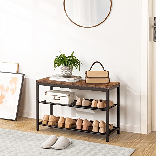 HOOBRO Shoe Bench, 3-Tier Shoe Rack, Industrial Shoe Organizer Storage Bench, 29.5 inches Entry Bench with Mesh Shelves, for Entryway, Living Room, Hallway, Easy Assembly, Rustic Brown BF75HX01 - Image 6