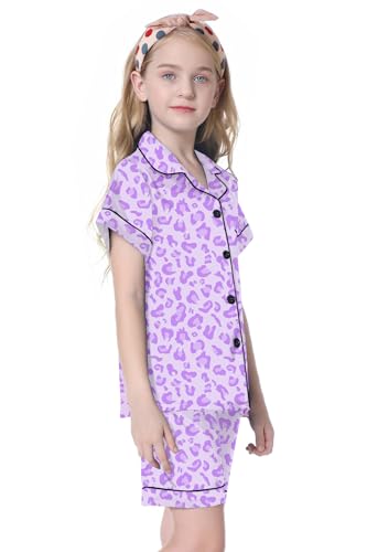 Image of Umeyda Women & Girls Pajamas Set, Soft Satin Lightweight Silk Button-Down Top with Shorts 2 Piece PJS for Mom Boys Kids Gifts