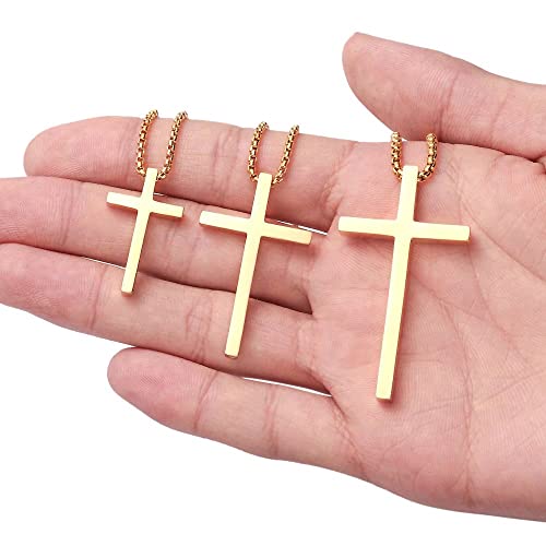 Iefshiny Stainless Steel Cross Pendant Necklaces For Men Pendant Chain 18 Inch Gold Jewelry Gifts For Men Women Gifts Idea #TOP4