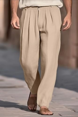 Men’s Vintage Linen Pants Spring Summer Beach Casual Dress Pant Loose Fit Comfort Outdoor Holiday Daily Vacation Trousers2