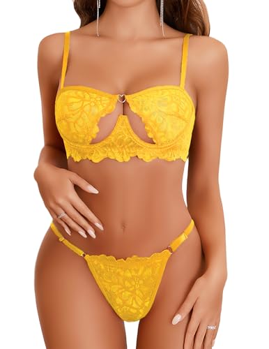 Image of Avidlove Lingerie for Women Sexy Lace Bra and Panty Set Underwire Push Up Lingerie Sets Demi Half Cup