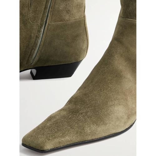 Maiyang Women Square Toe Low Chunky Heel Ankle Booties Fashion Side Zipper Flat Short Boots Daily Office Party Formal Shoes Size 4-16 US3