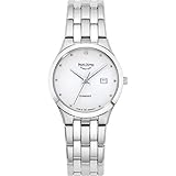 Das Zifferblatt ist mit einem Brillanten besetzt und mit dem Bruno Söhnle Schriftzug und mit silbernen Zeigern und Punkindexen versehen.