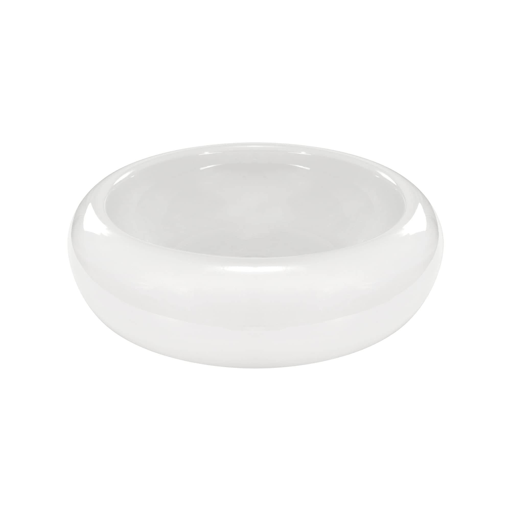 Lavabo sobre Encimera Redondo en Ceramica Brillante TENA | 50x50x16,5 cm | Incluye Tapon "Pop Up" con Valvula de Desague Click Clack | Sin Taladro Grifo | Color Blanco