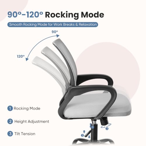 Image of DUMOS Ergonomic Home Office Chair, Executive Mesh Desk Chair, 2 Pack | Height Adjustable, Lumbar Support, Breathable Mid Backrest, Fixed Armrest, Rolling Wheels, Computer Gaming, Meeting, Gray