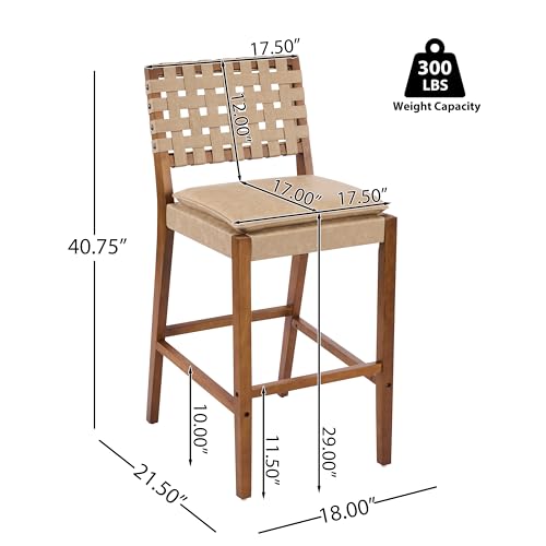Juego de 4 butacos de altura para barra Christopher Knight Home Caitlyn, asiento de cuero sintético PU para isla de cocina, silla de comedor de madera, butaco con reposapiés, color marrón claro + nogal miniatura 2
