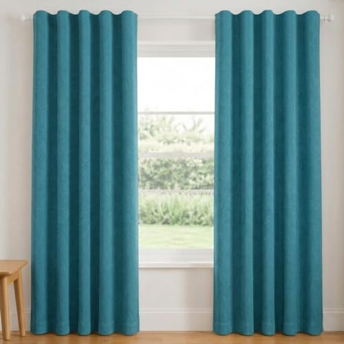 Image of FRESH FROM LOOM 6 ft Window Curtains for Slider Track | Non-Ring Curtains | S-Wave Pleat | Non-Ring Curtains | S-Wave Pleat | Premium Blackout Parde | Parda (Aqua | 6 Feet Long, Set of 2)