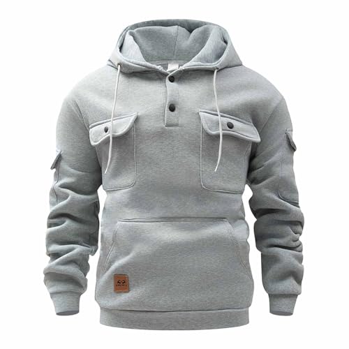 Cargo Hoodies for Men Trendy Button Up Cargo Pullover with Multi-Pockets Workout Gym Fashion Outdoor Sweatshirts2