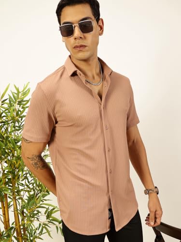 Image of Thomas Scott Men's | Solid | Half Sleeve | Slim Fit | Cotton Blend | Spread Collar | Casual Shirt