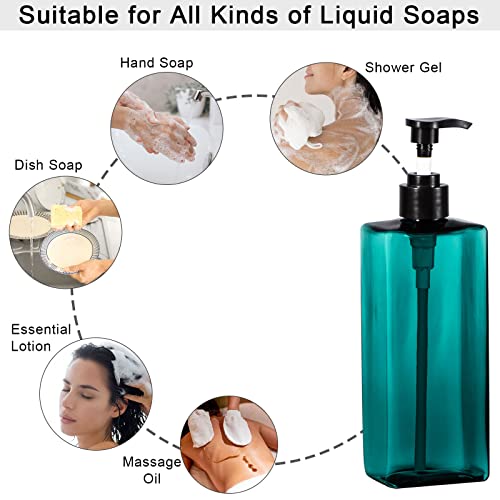 Plastic Shampoo and Conditioner Dispenser, Yeeco Refillable Pump Bottles Blue Shampoo Dispenser 16.9oz/500ml Shampoo Bottles with Pump 3 Packs for Bathroom, Kitchen, Hotel - Lake Blue3