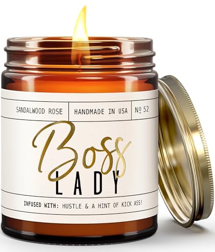 Boss Lady Gifts for Women - Soy Candle, w/Vanilla, White Coconut & Vetiver I Best Boss Gifts for Women/Girl/Female I Bosses Day Gift I 9oz Jar, 50Hr Burn Time, Made in USA