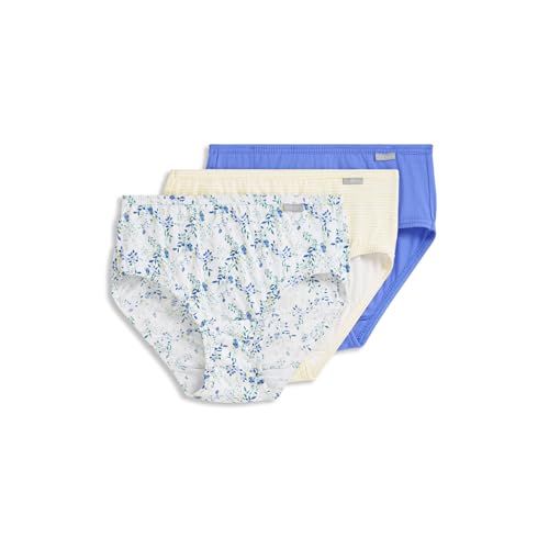 Image of Jockey Women's Underwear Elance Hipster - 3 Pack, Iris Blue /Tender Yellow Stripe /Dainty White Florals, 6