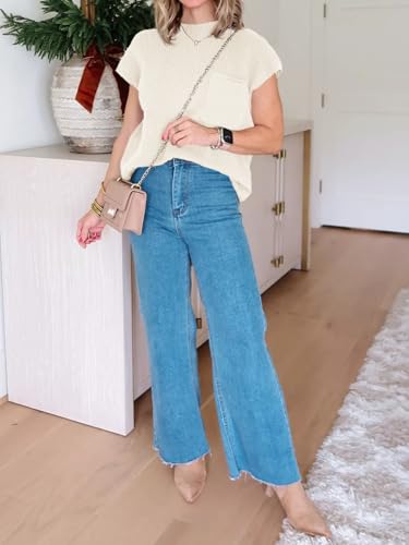 Image of Imily Bela Summer Fall Short Sleeve Sweater for Women | 2026 Crew Neck Ribbed Knit Vests Trendy Pullover Tops,Sweater Tank Tops,Sweater Vest