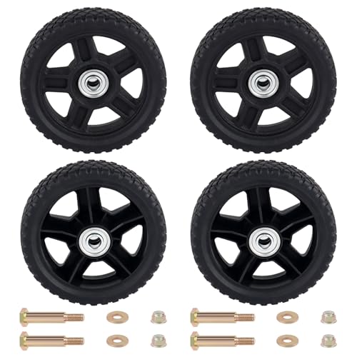 CheeMuii 4 Pcs 6 Inch Lawn Mower Wheels 4 Pack 6 Push Mower Wheels with Bolts Gaskets and Lock Nuts Kit Fit for Most Standard push Lawn Mowers/Generator/Garden Tiller/Handtruck