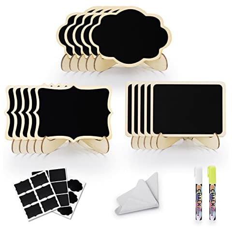 Kreidetafel Klein Set,30 Stehende Kreidetafel Memotafel+1 Reinigungtuch+2 Marker Stift+36 Tafeletiketten,Abwischbare Mini Tafel für Preisschilder Bäckerei,Café,Vintage Hochzeit,Festtafel Cover