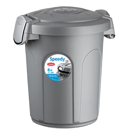 HomeCentre Bathroom Bin 8L Small Plastic Waste Bin with Clip-On Lid Grey