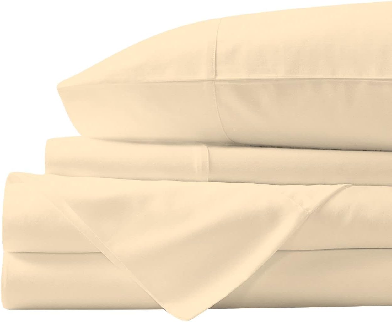 LAXLINEN 100% Organic Cotton Sheets Queen Size Set, 4 Pieces 800 Thread Count, Soft & Breathable Percale Weave Bedding, Deep Pocket 17" Hotel Standard, Crisp Cool Feeling Ivory Solid
