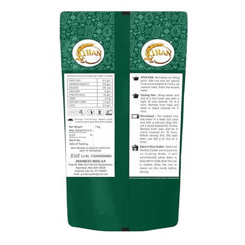 Image of Lihan Rozana Basmati Rice, 1kg - Everyday Basmati with Rich Aroma | Short Grain, Lightly Broken | Ideal for Daily Meals, Khichdi & Pulao (1kg (Pack of 1)