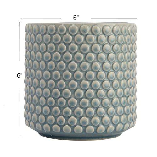 Bloomingville Coastal Stoneware Pot With Raised Dots And Crackle Glaze, Sky Blue, 6" #TOP4