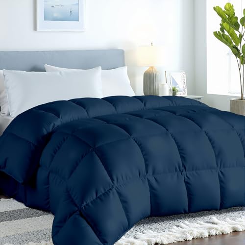 Image of ROYALE LINENS Comforter - Queen Size Duvet Insert - All Season Soft Quilted Comforters with 8 Corner Tabs - Down Alternative Bedding Comforter - Box Stitched Duvet Insert (Navy, Queen 88 inchx88 inch)