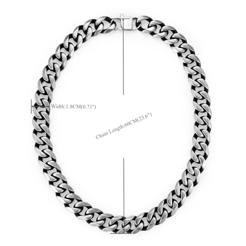 Mens Stainless Steel Chunky Cuban Link Chain Necklace, 18MM Wide Heavy Link Chain Necklace with Matte Finish, Punk Rock Vintage style3